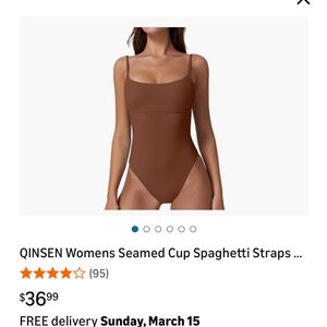 Brown Seamed-Cup One-Piece Swimsuit with Spaghetti Straps